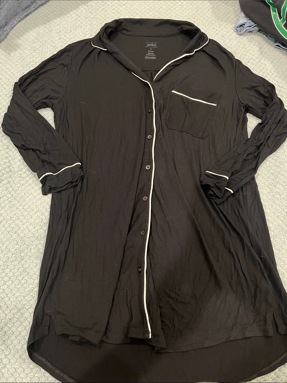 Auden Black Button-Front Sleep Shirt with White Piping